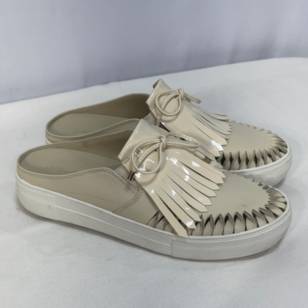 👘J/SLIDES Amora Cream Fringe Mules moccasins